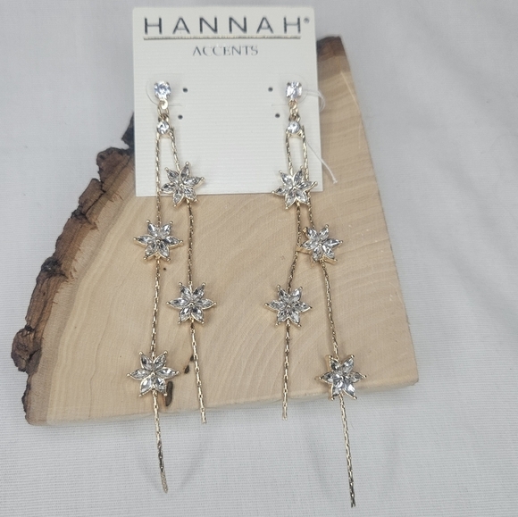 Hannah Jewelry - Hannah Accents Gold Tone Long Dangle Rhinestone Stars 4" NWT Celestial Earrings
